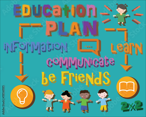 The educational plan. Educational concept. Idea. Children of different nationalities. The concept of friendship and communication.