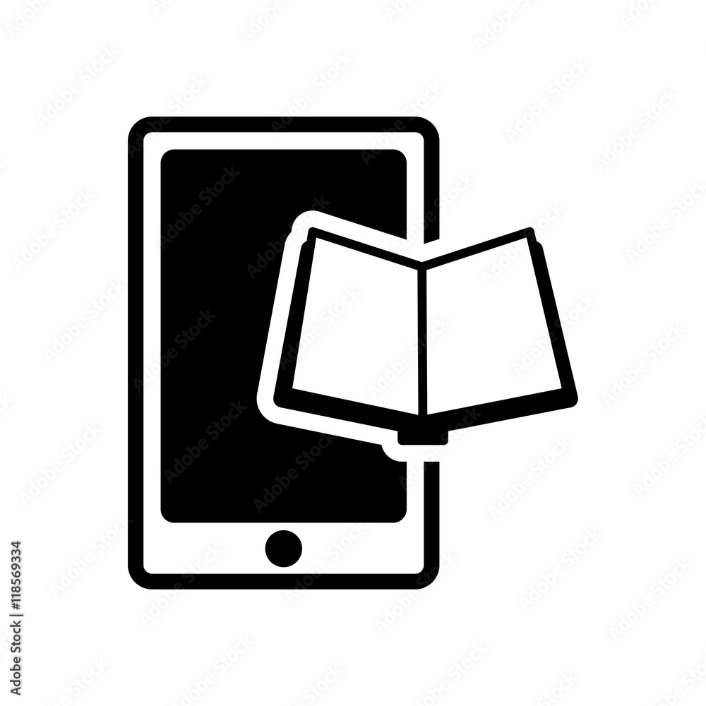 ebook book smartphone technology reading icon. Flat silhouette and isolated design. Vector illustration ebook book smartphone technology reading icon. Flat silhouette and isolated design. Vector illustration