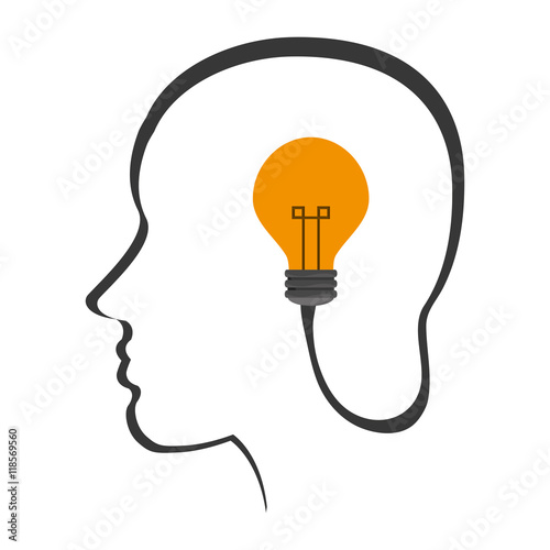 flat design head with lightbulb icon vector illustration