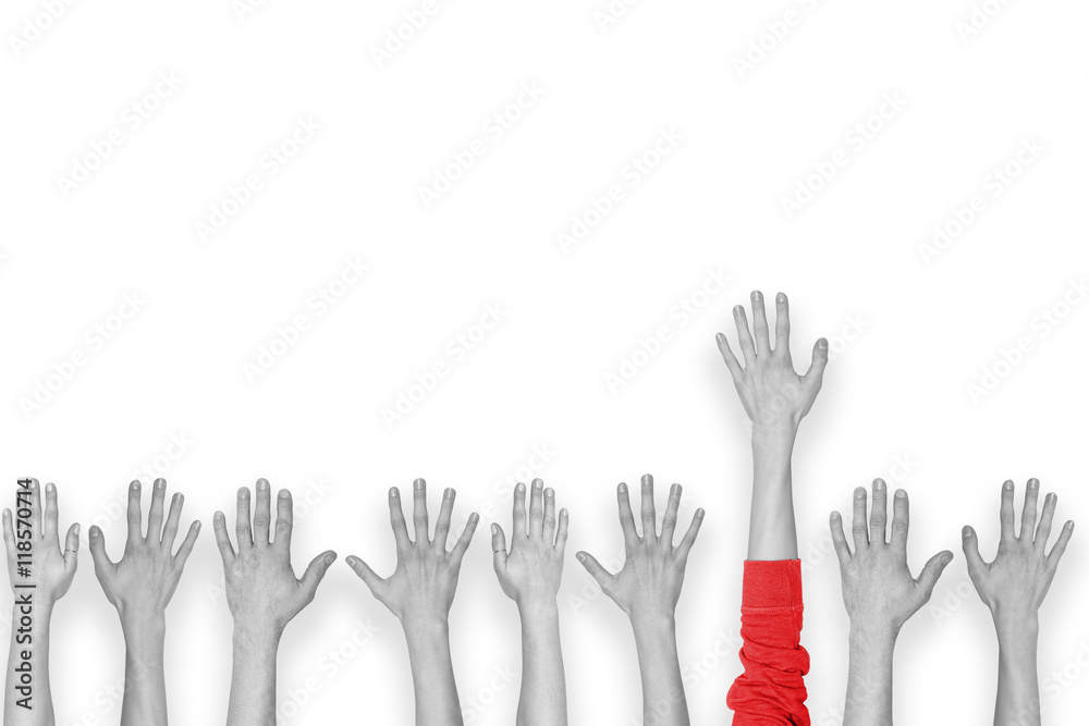 Obraz premium red hand leading crowd hands, leadership concept