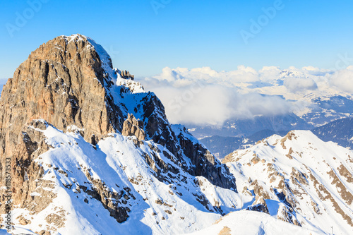 Mountains with snow in winter. Meribel Ski Resort. 