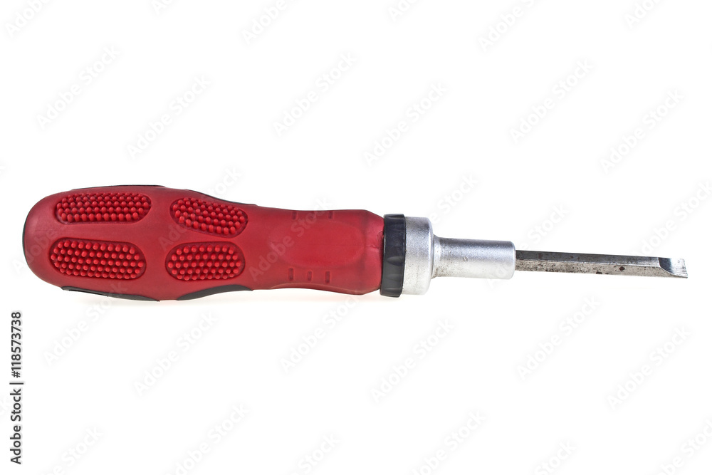 Old red screwdriver isolated on white background Old red screwdriver isolated on white background