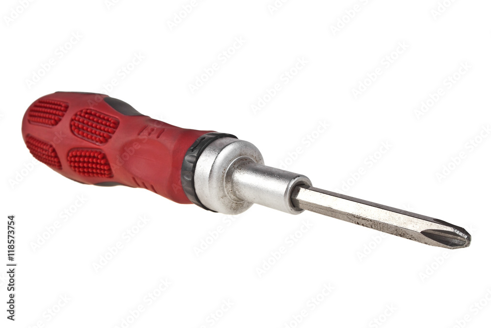 Old red screwdriver isolated on white background Old red screwdriver isolated on white background
