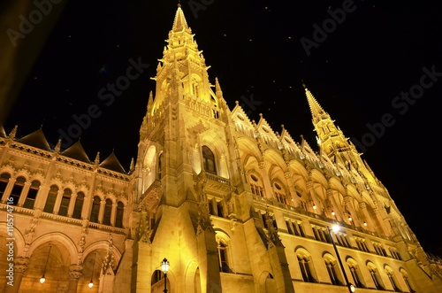 Coursives, tours et entrée du parlement, Budapest la nuit photo