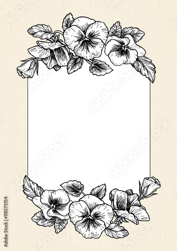 Fototapeta Naklejka Na Ścianę i Meble -  Frame with hand drawn pansy flowers
