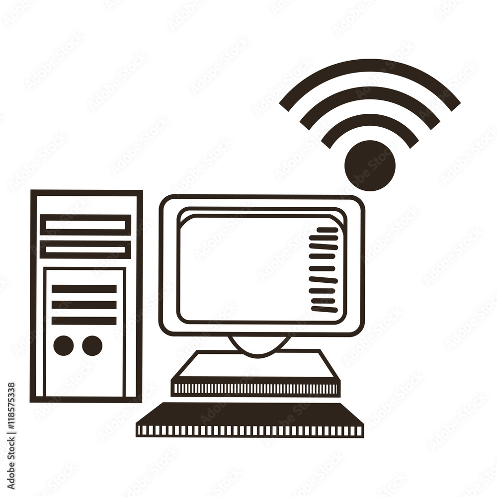 computer technology sketch wifi icon. Black white isolated design. Vector illustration computer technology sketch wifi icon. Black white isolated design. Vector illustration