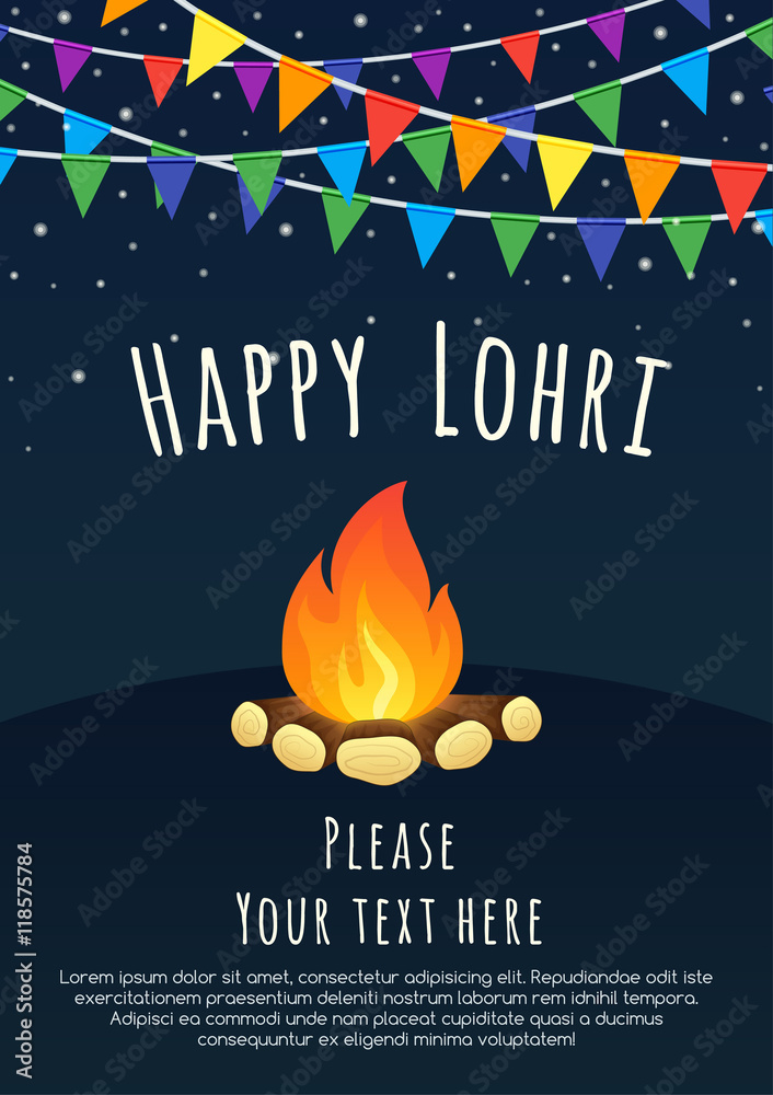 Happy Lohri celebration. Popular harvest India festival. Happy Lohri  background with bonfire. Happy Lohri Festival Stock Vector | Adobe Stock