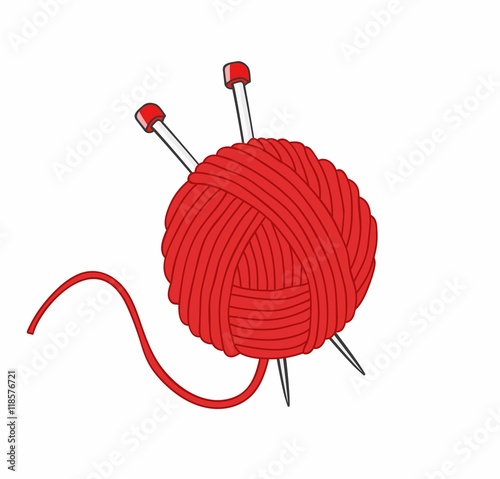 Ball of yarn and needles isolated on white background
