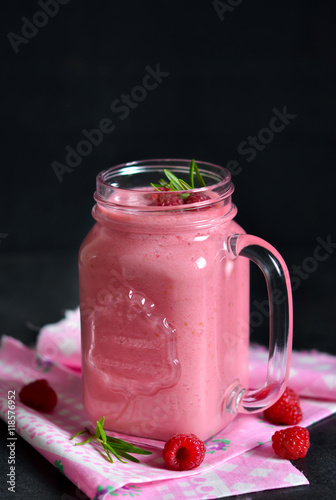 Summer cool drink, a smoothie with raspberry and peach 