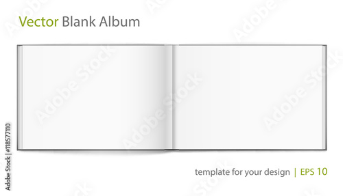 Blank of open album with cover on white background. Template