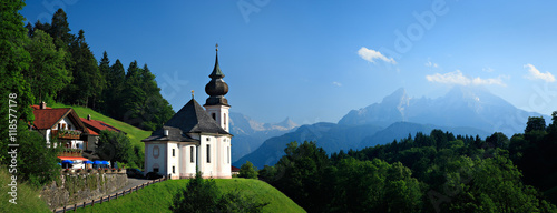 Die Wallfahrtskirche Maria Gern, hinten der Watzmann, Berchtesgaden, Bayern, Deutschland photo