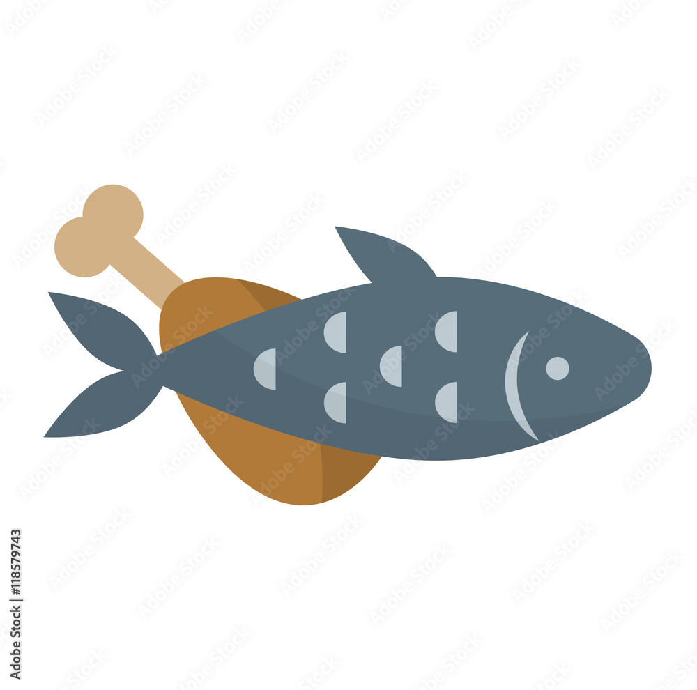 Piece fish and meat isolated on white background and freshness ...