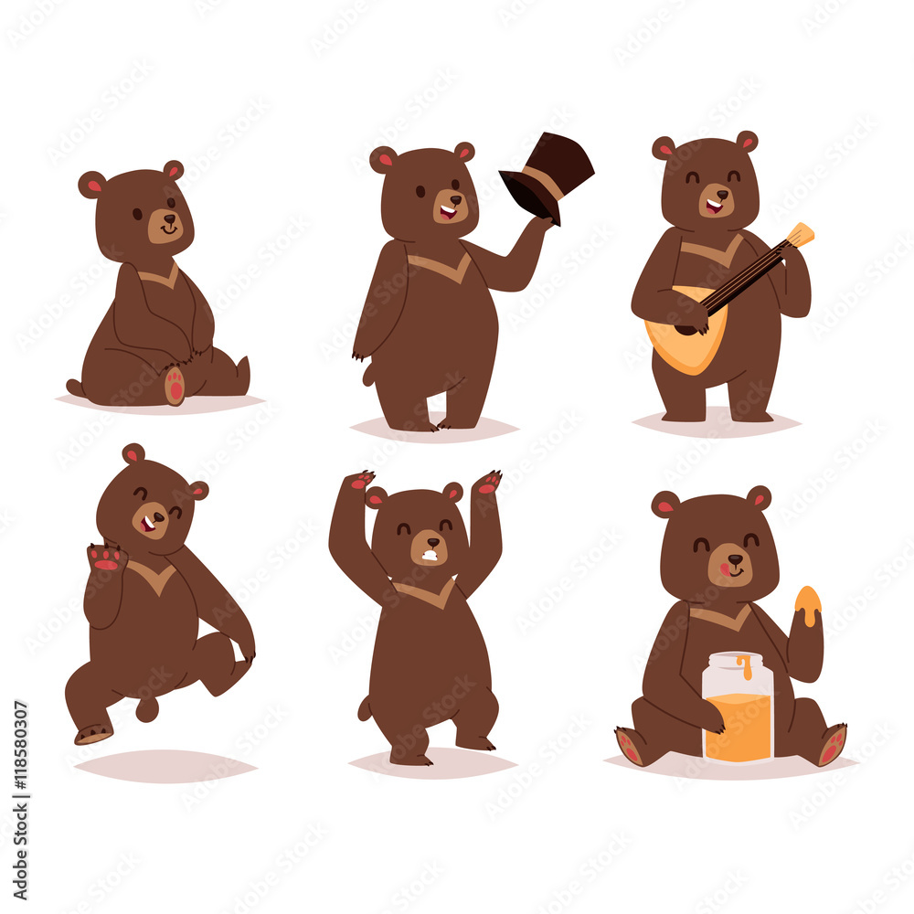 Obraz premium Cartoon bear vector set.