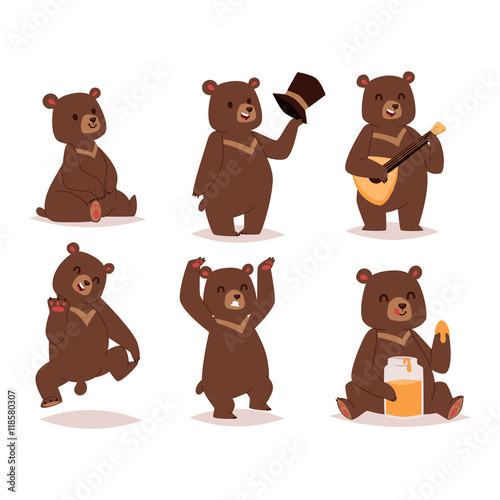 Cartoon bear vector set.