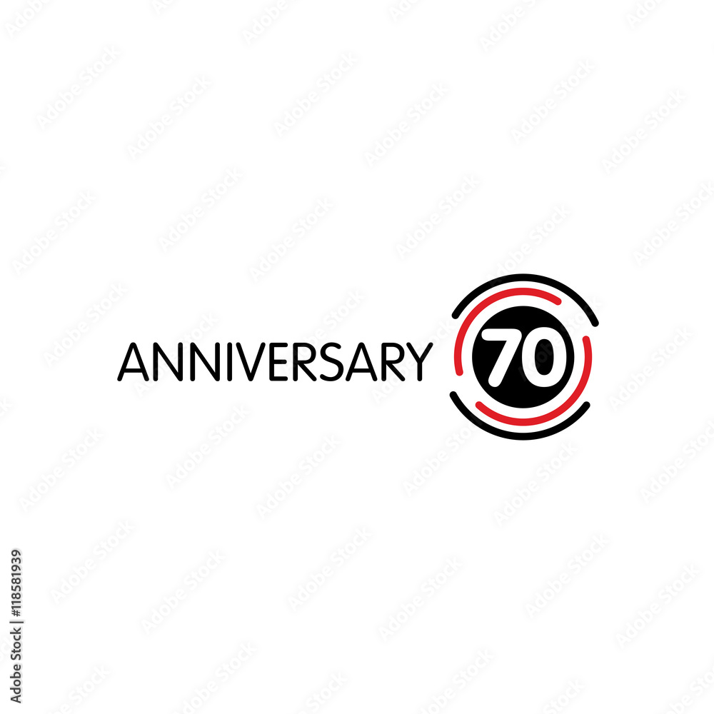 Anniversary vector unusual label. Seventieth anniversary symbol. 70 years birthday abstract logo. The arc in a circle. 70th jubilee.