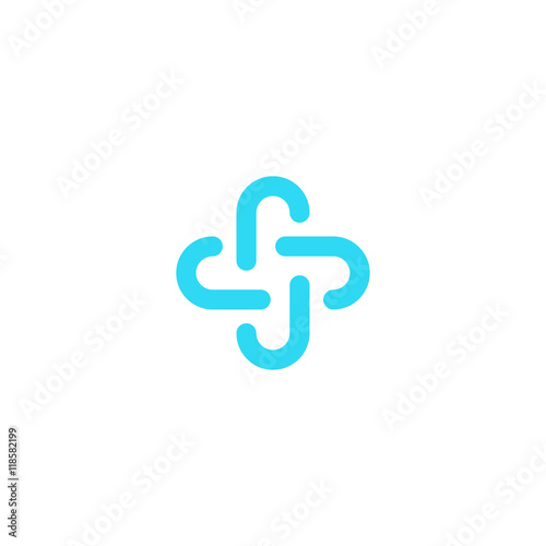 Isolated blue color abstract cross vector logo. Outlined plus sign. Medical icon. Decorative element.