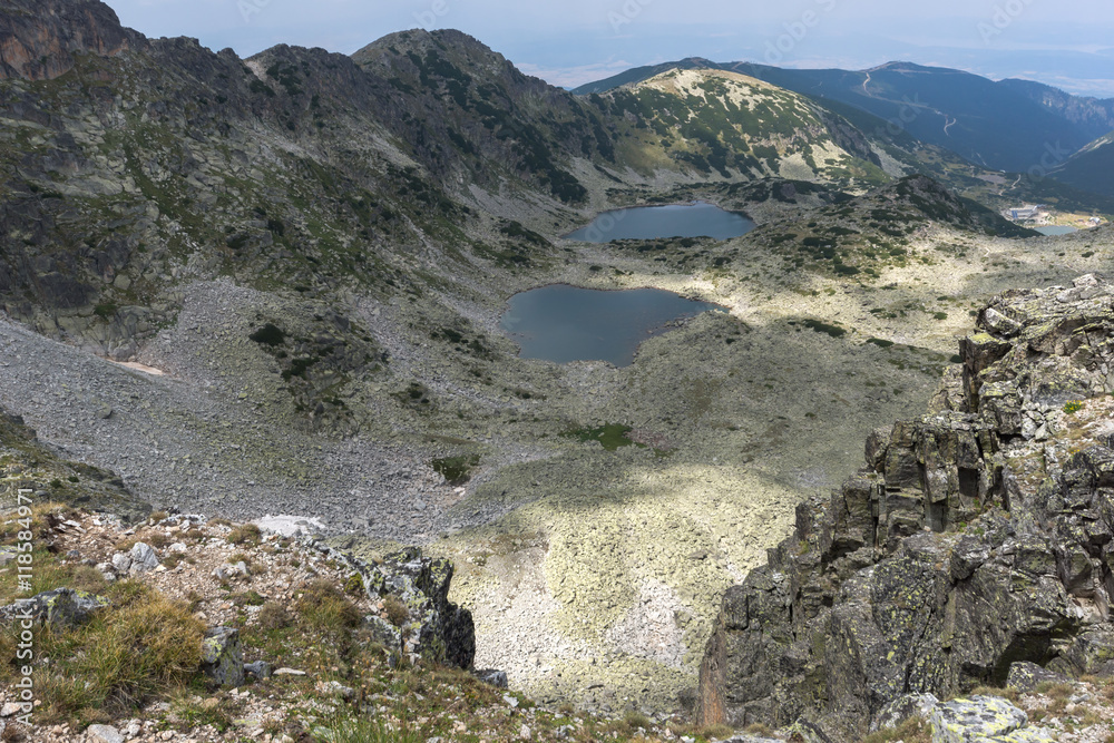 Panoramic view to Musalenski lakes from Musala Peak, Rila mountain, Bulgaria