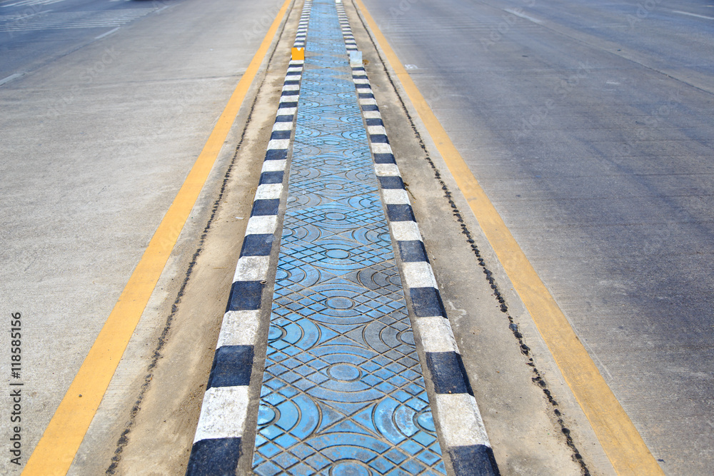Fototapeta premium black asphalt concrete road with two lane