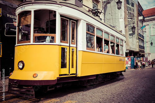 Lisboa,Portugal-April 12,2015: A traditional tram is making its