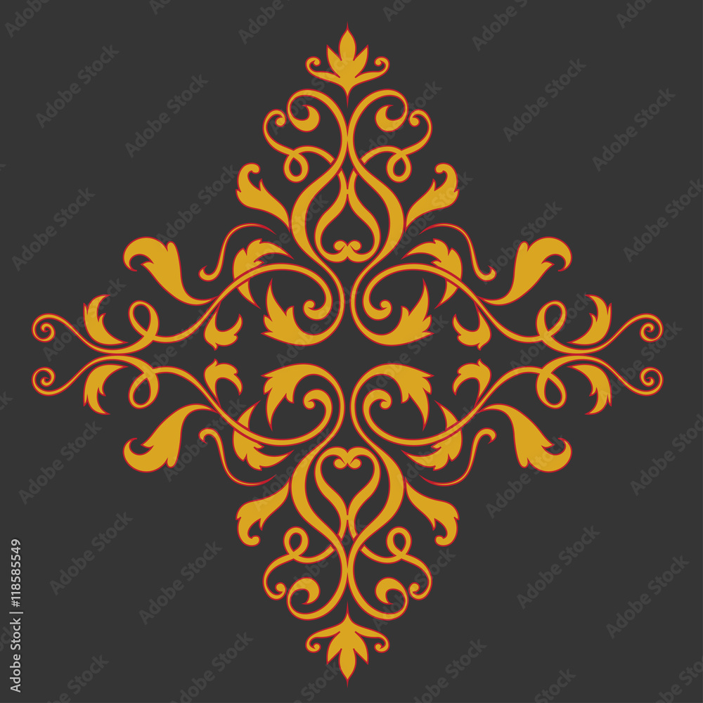 Vintage baroque ornament border floral gold color with red line color vector textile design