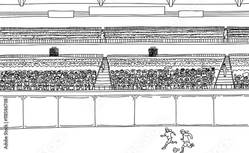 Soccer Players and Large Crowd at Stadium