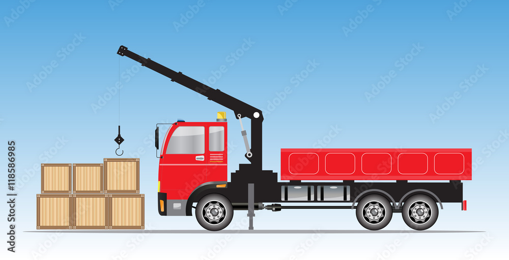 Obraz premium Side view of Crane truck Vector