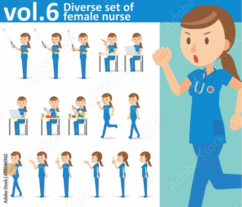 Diverse set of female nurse on white background , vector format vol.6