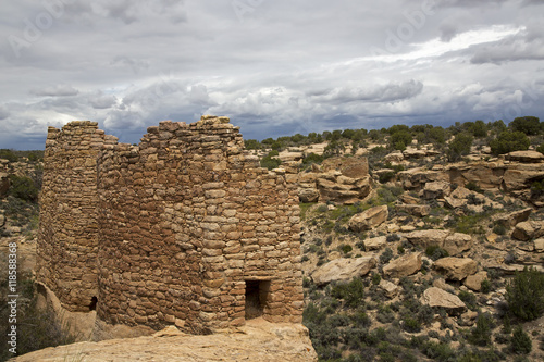 Twin Towers under a cloudy sky, Hovenweep National Monument photo