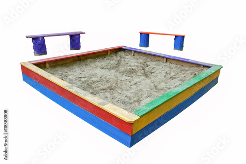 Sandbox and two benches isolated on white background
