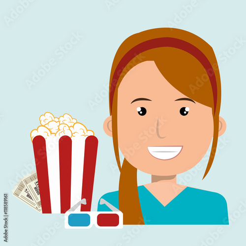 woman movie video theater vector illustration graphic