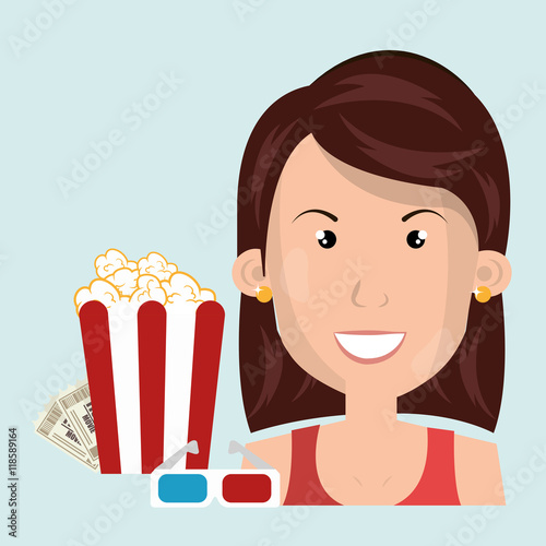 woman movie video theater vector illustration graphic