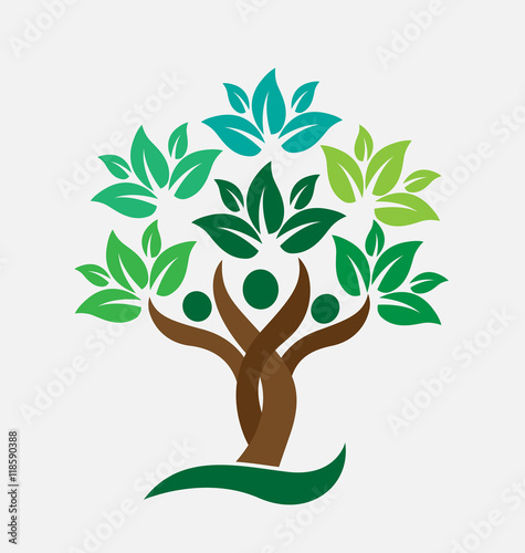 Logo tree people teamwork. Ecology concept  icon vector design