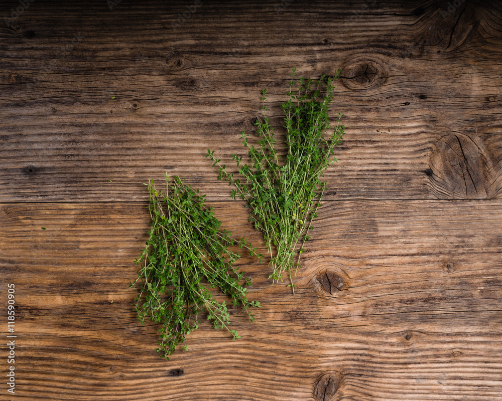 Bundle of fresh thyme on a table Bundle of fresh thyme on a table