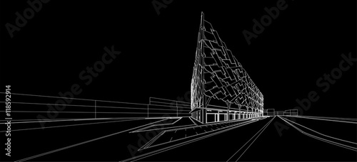 commercial building structure architecture abstract drawing, 3d illustration,