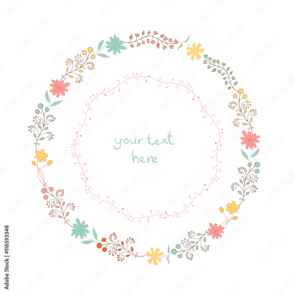 Floral wreath isolated on white. Floral Frame for wedding invitations and birthday cards.
