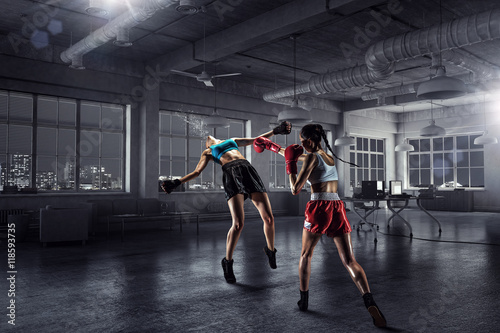 Girls boxing in office . Mixed media © Sergey Nivens