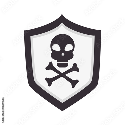 skull shield danger alert caution attention dangerous warning vector illustration