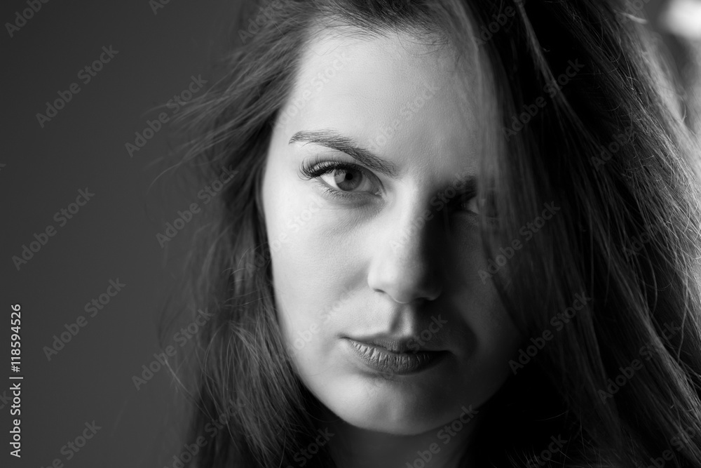 Black and white portrait of young lady Black and white portrait of young lady