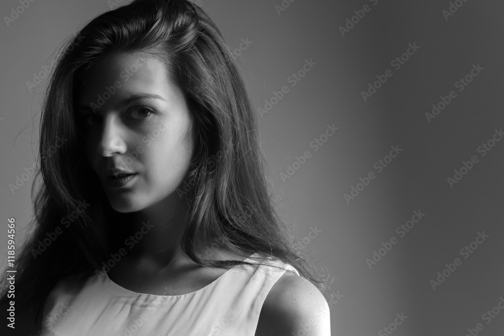 Black and white portrait of young lady