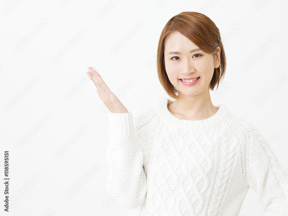 女性 案内 白バック 女性 案内 白バック