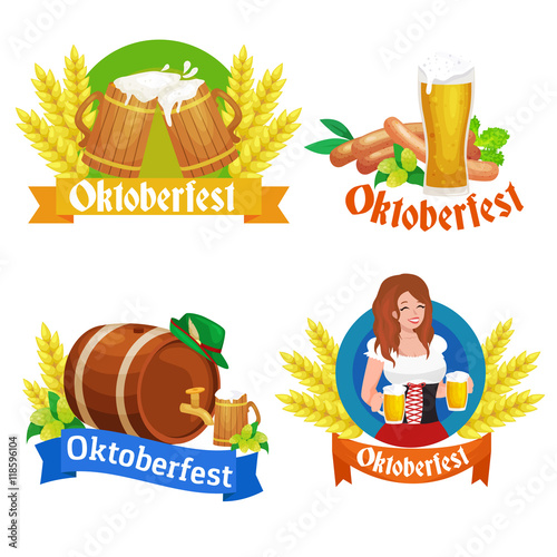 germany beer festival oktoberfest, bavarian beer in glass mug, traditional party celebration, vector illustration