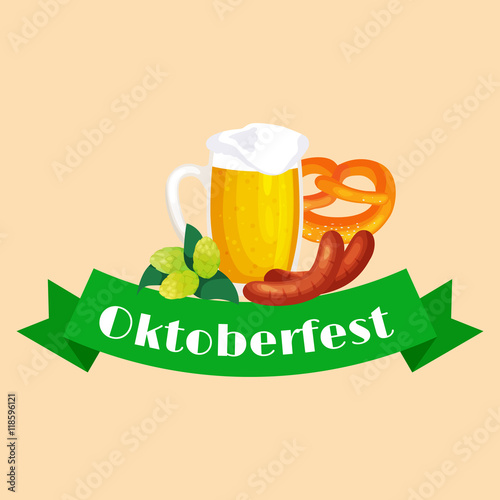 Beer festival Oktoberfest celebrations retro style labels  badges and logos set with beer mug on background Vector illustration.