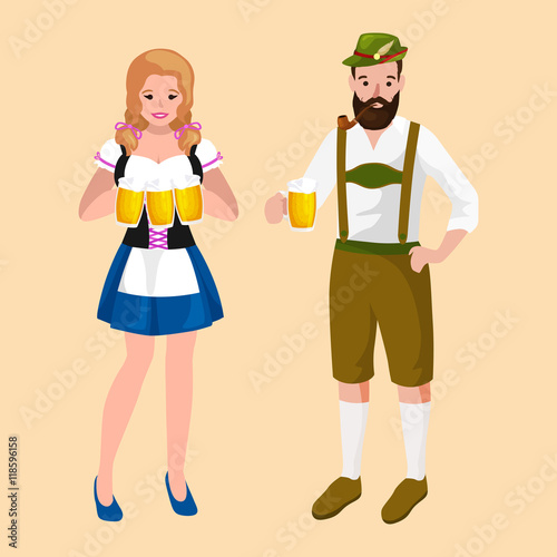 germany beer festival oktoberfest, bavarian beer in glass mug, traditional party celebration, vector illustration