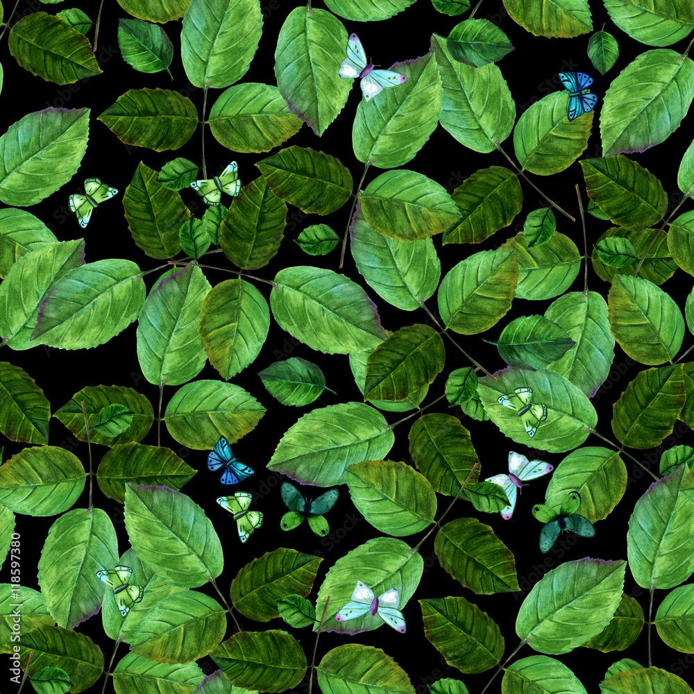 Seamless pattern with watercolour drawings of leaves Seamless pattern with watercolour drawings of leaves