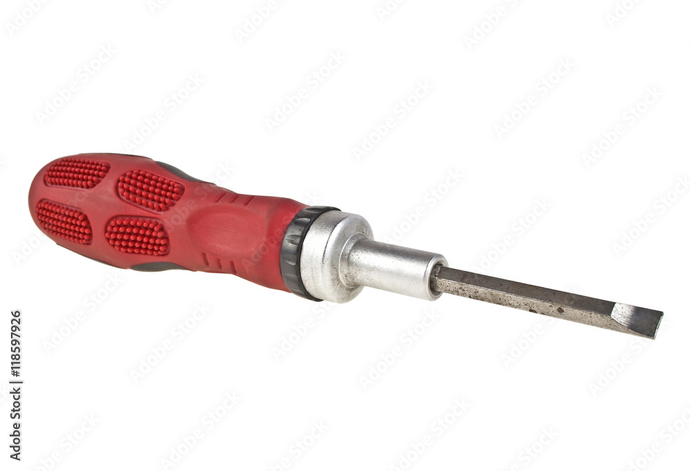 Old red screwdriver isolated on white background Old red screwdriver isolated on white background