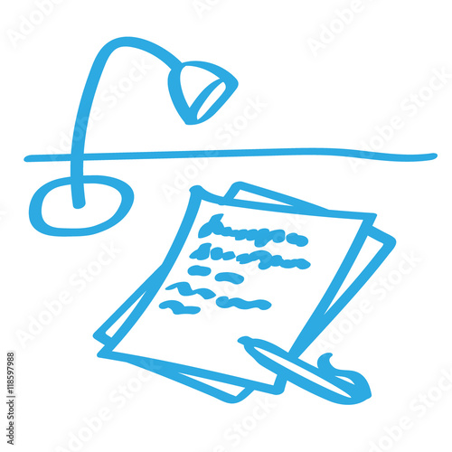 Handgezeichnetes Schreibtisch-Icon in blau