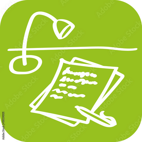 Handgezeichnetes Schreibtisch-Icon auf grünem Hintergrund