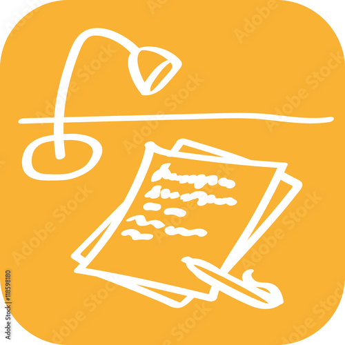 Handgezeichnetes Schreibtisch-Icon auf orangenem Hintergrund