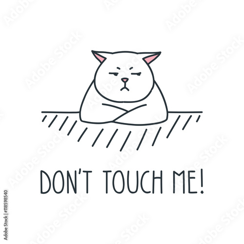 Don't touch me. Doodle vector illustration of sad white cat