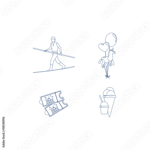 Circus blue line art icons. Vector illustration